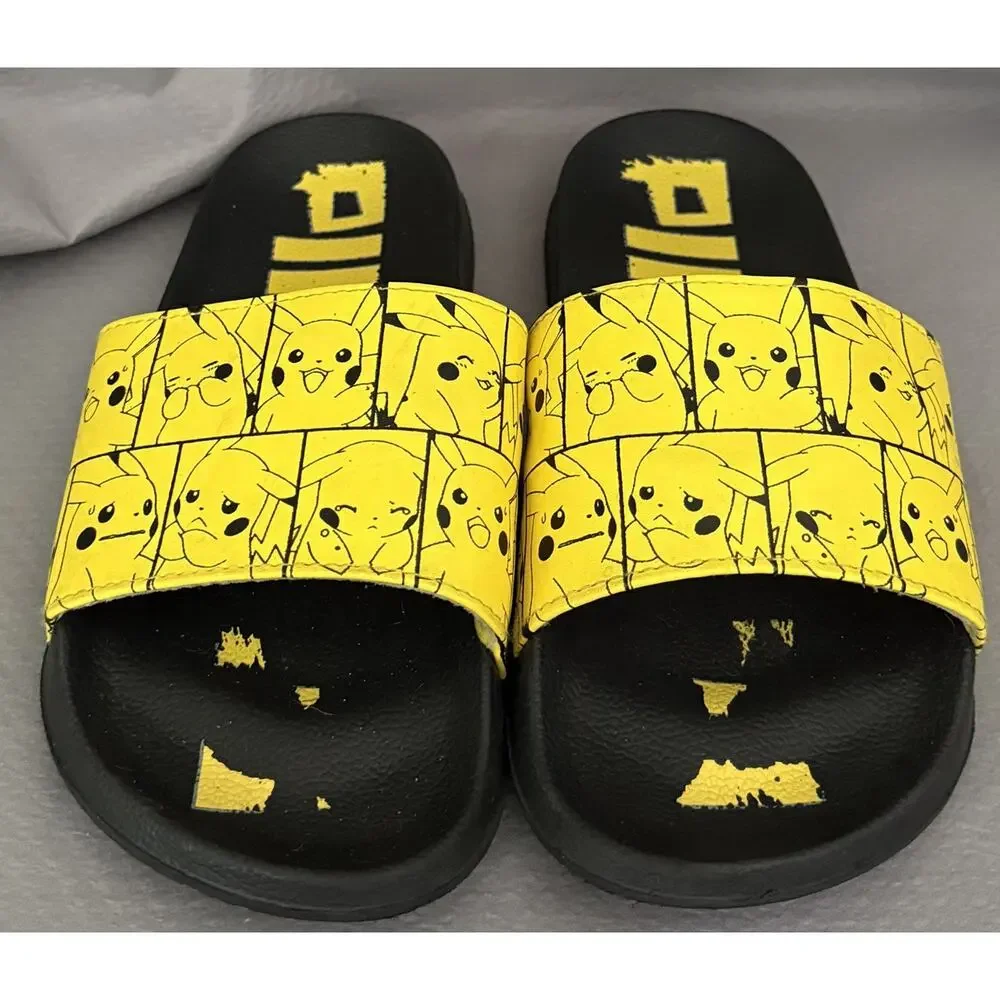Men's Size 8 GroundUp Pokémon Soccer Sandals Pikachu Yellow Black Slip-On Slides